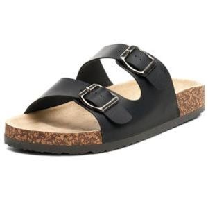Women Men Black Summer Sandal Slipper Non-Slip Double Buckle Strap Cork Size 6